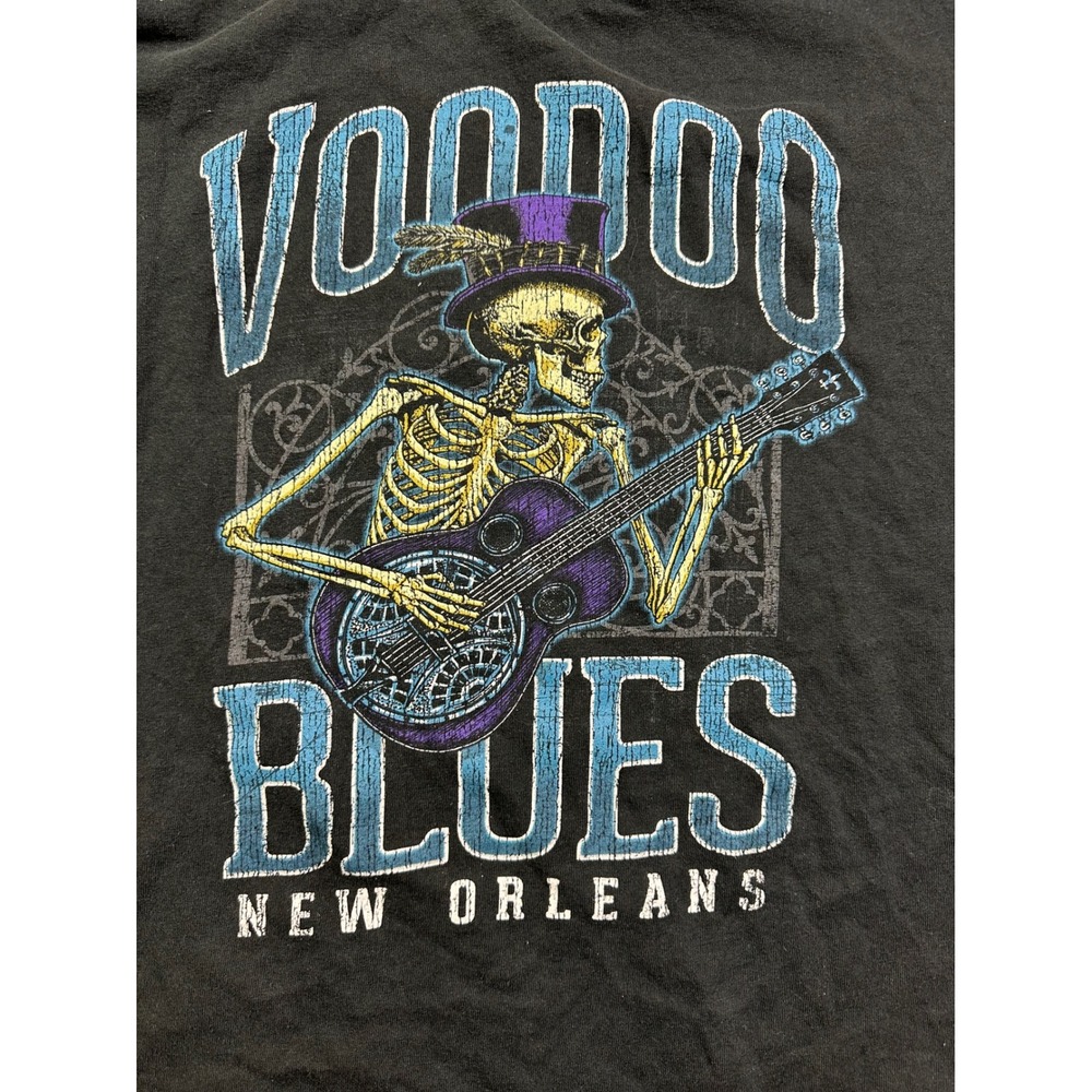 Outhouse Designs Voodoo Blues New Orleans Skeleton Guitar T-Shirt Black‎ XL